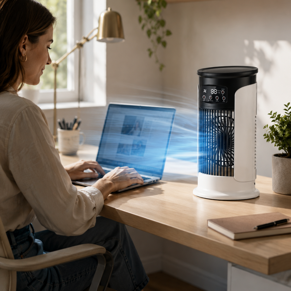 3 w 1 przenośny klimatyzator powietrza z funkcją mgiełki, wentylatorem biurkowym USB, wyświetlaczem LED i timerem do biura i sypialni 0