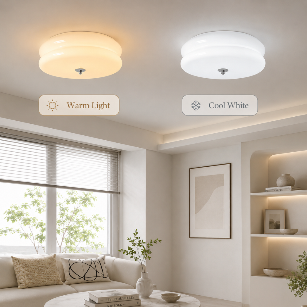 Okrągła Lampa Sufitowa Natynkowa – Klosz w Stylu Mlecznego Szkła, LED do Salonu i Sypialni