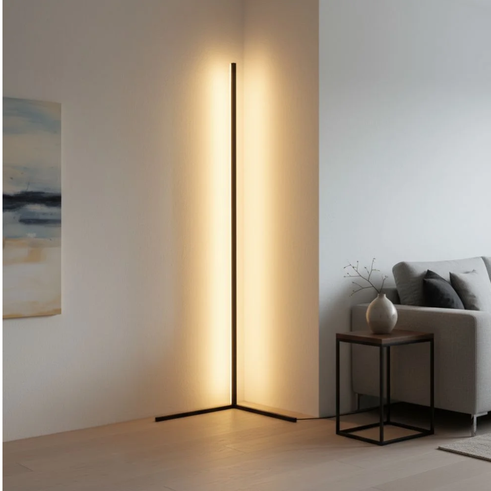 Lampa narożna LED w kolorze czarnym na białym tle