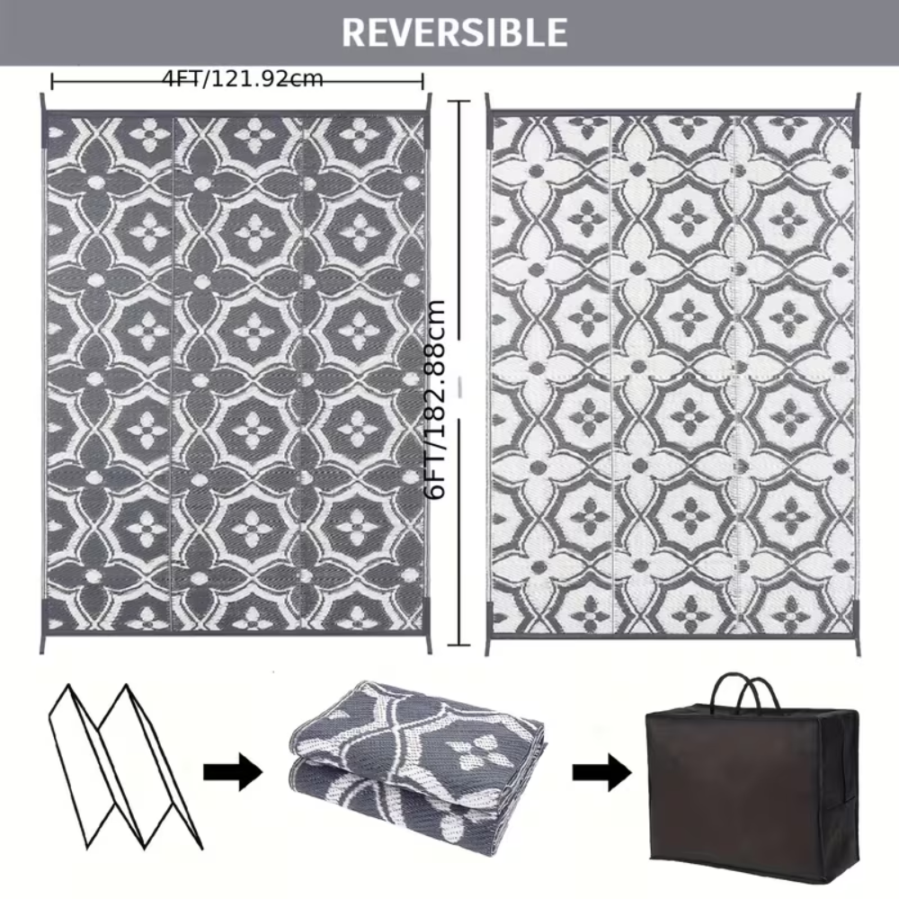 Dwustronny Dywan Zewnętrzny 120 × 180 cm – Lekka Mata Tarasowa na Balkon, Camping, Piknik i Patio