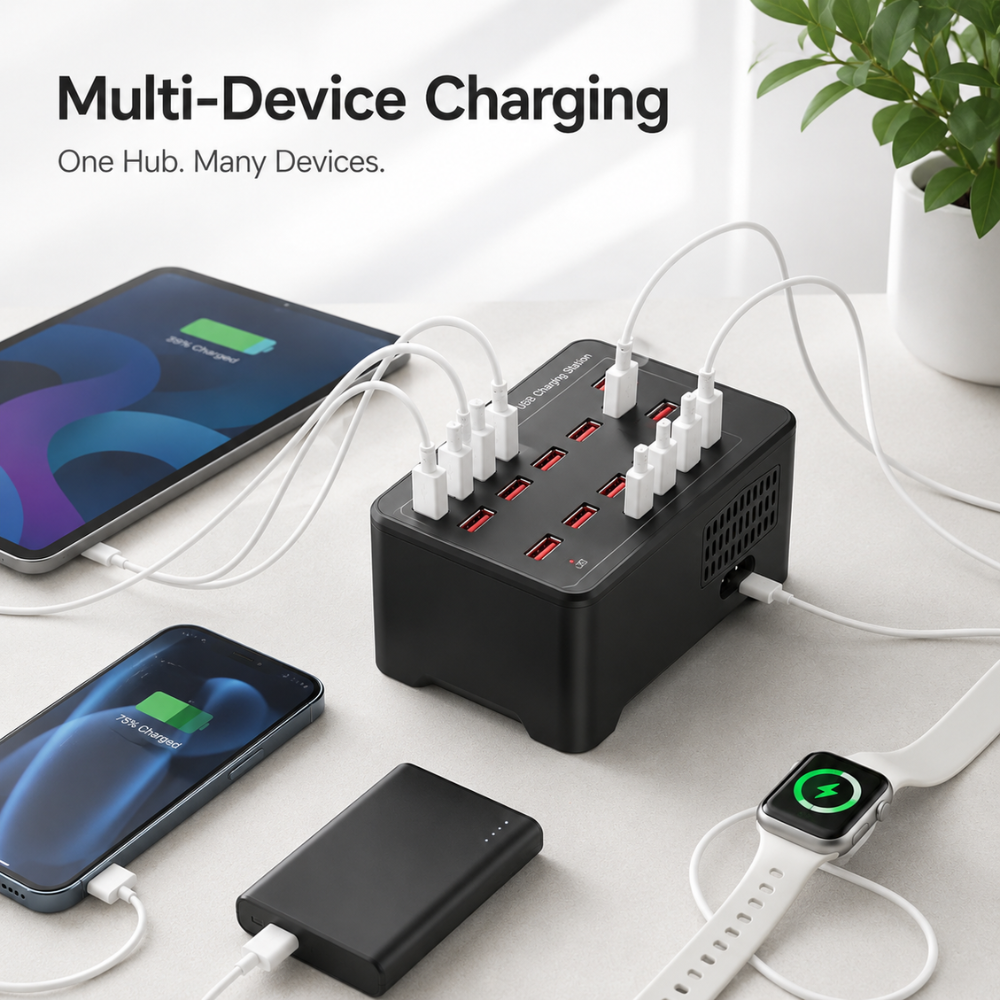 Stacja Ładowania USB 30 Portów – Wieloportowa Ładowarka 150W do Telefonów, Tabletów i Smartwatchy