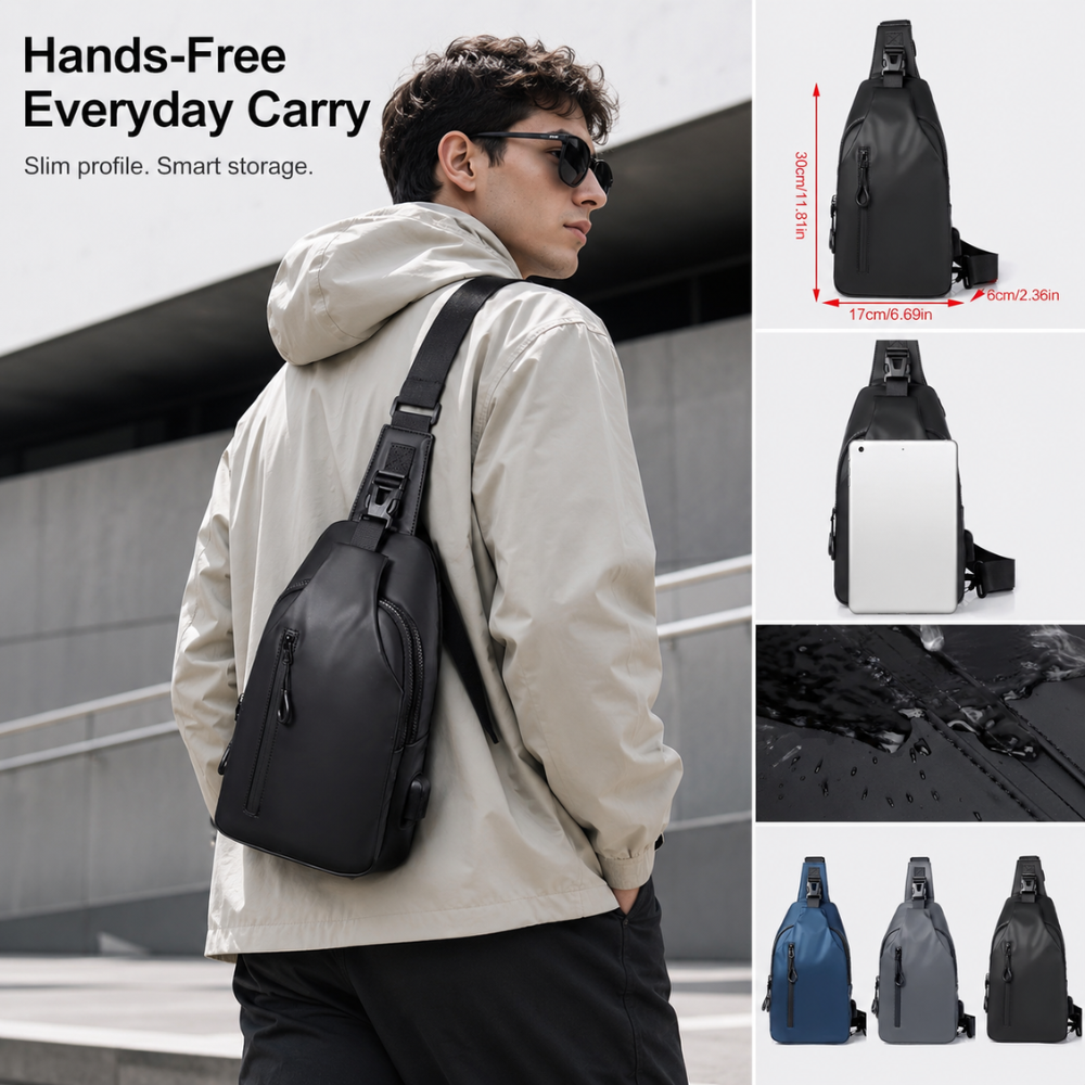 Torba Crossbody Sling na Ramię – Lekka Wodoodporna Saszetka z Regulowanym Paskiem do Podróży
