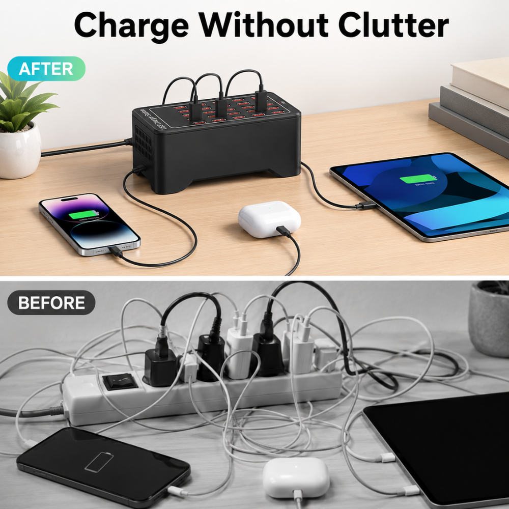 Stacja Ładowania USB 30 Portów – Wieloportowa Ładowarka 150W do Telefonów, Tabletów i Smartwatchy