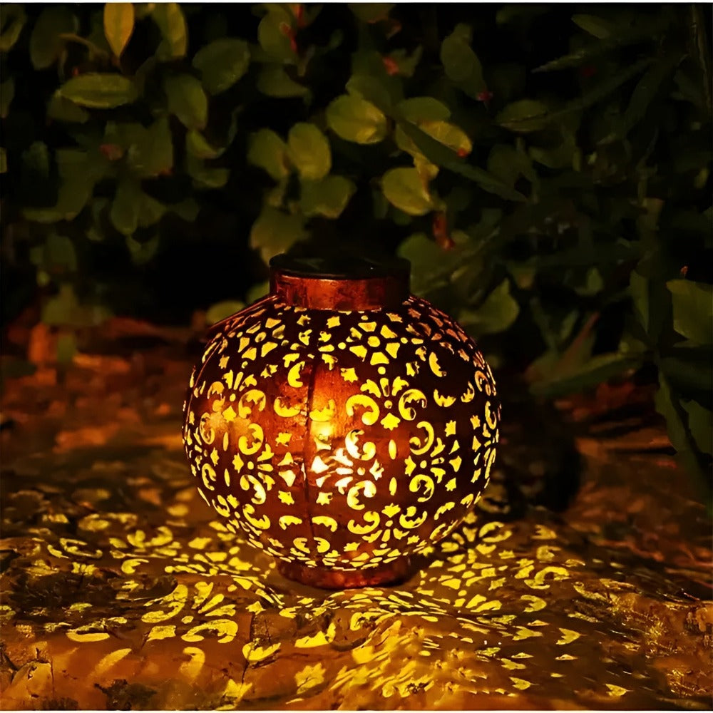 Antique Solar-Powered Garden Lantern - Round Metal Design for Charming Outdoor Illumination 0