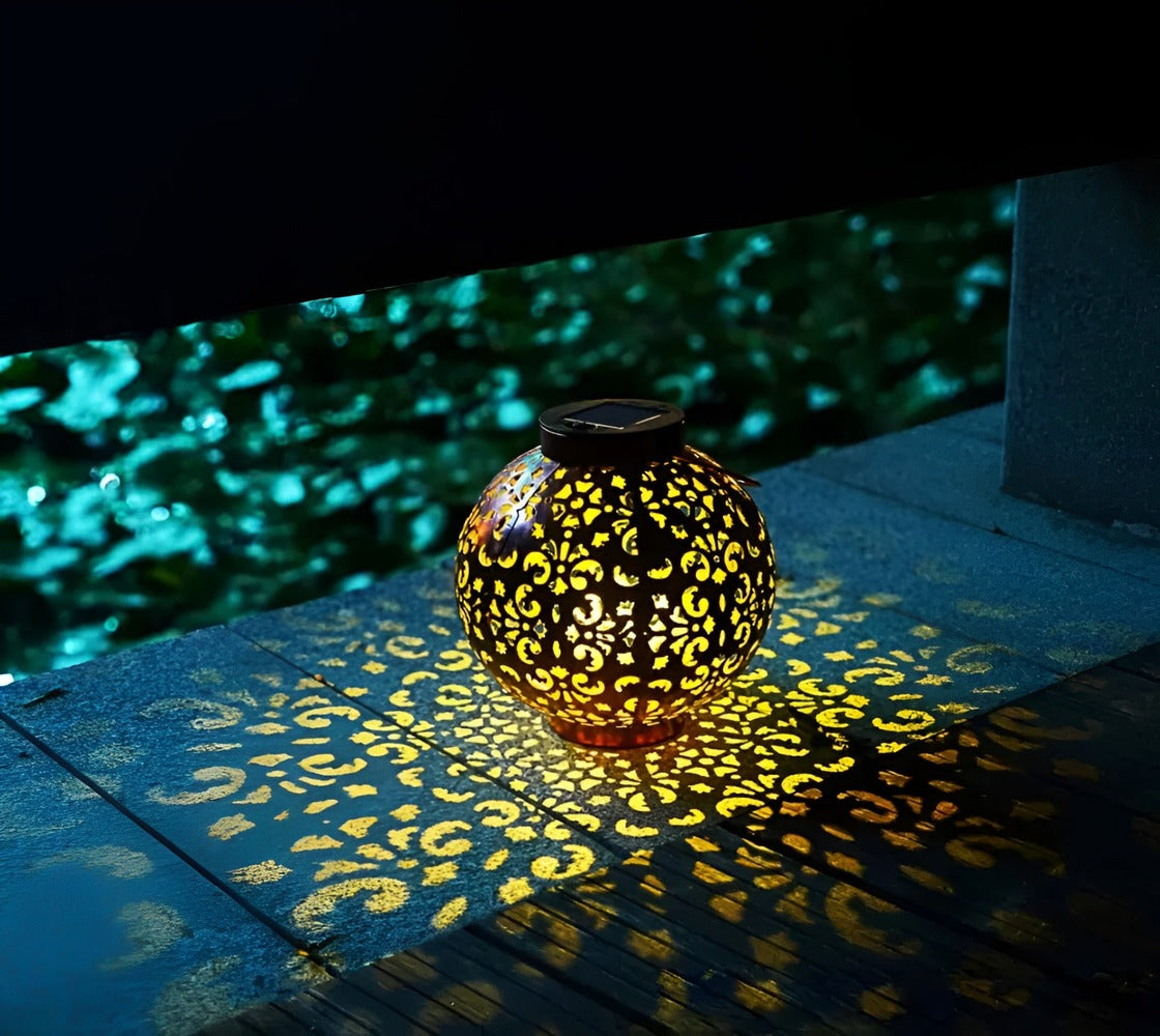 Antique Solar-Powered Garden Lantern - Round Metal Design for Charming Outdoor Illumination 2