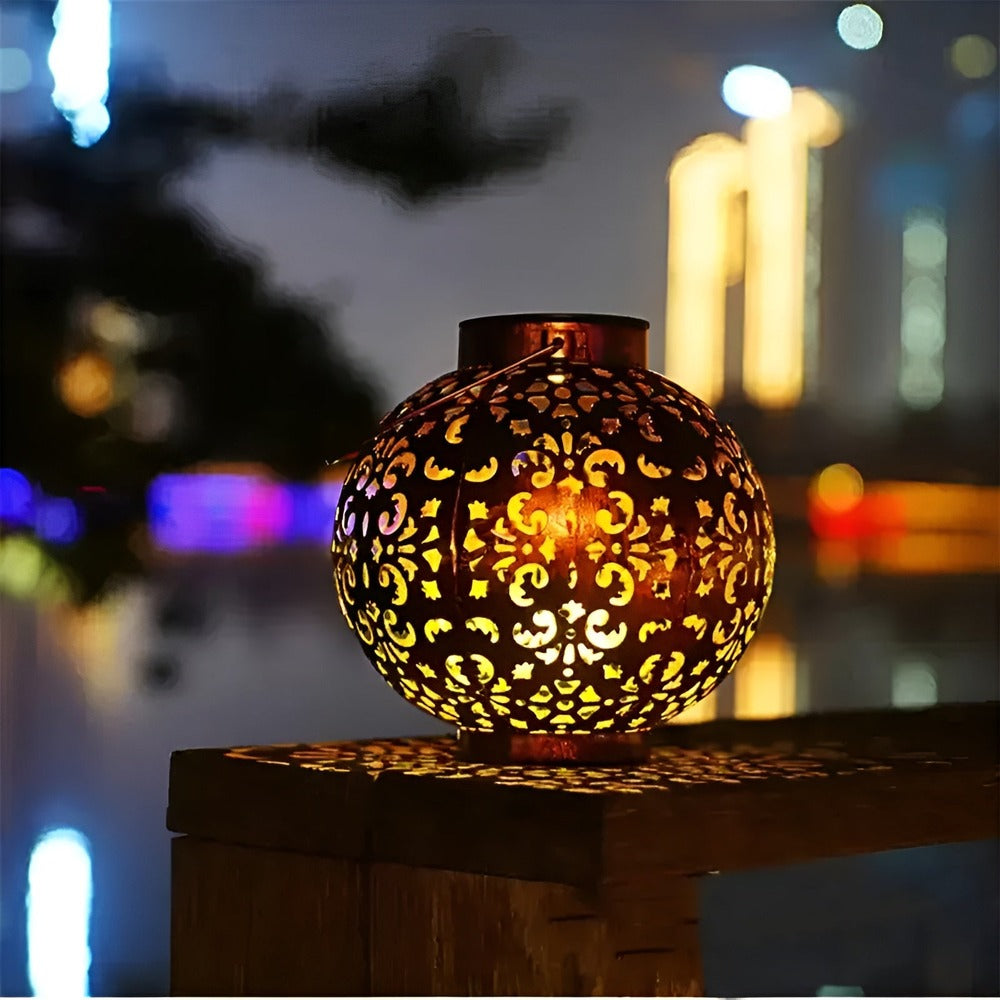 Antique Solar-Powered Garden Lantern - Round Metal Design for Charming Outdoor Illumination 3