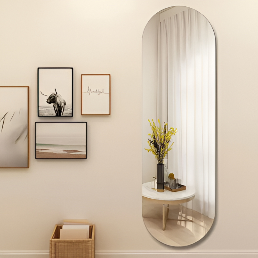 Art Deco Owalne Lustro Ścienne 120x40cm - Bezramowe Szkło Float w Eleganckim Stylu 1