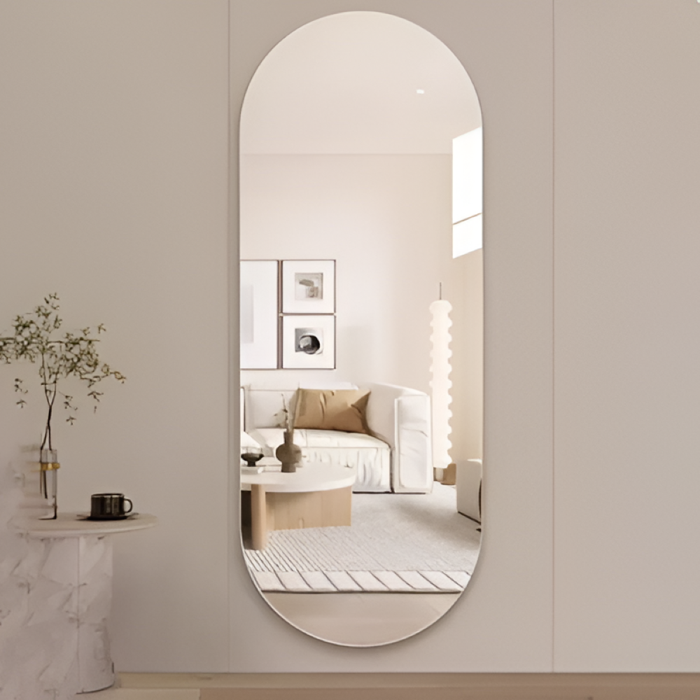 Art Deco Owalne Lustro Ścienne 120x40cm - Bezramowe Szkło Float w Eleganckim Stylu 3
