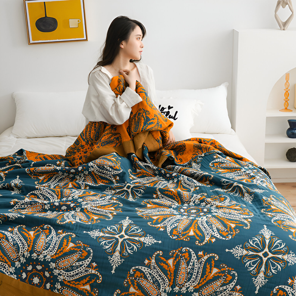Narzuta na łóżko bawełniana 150x200 lub 200x230 cm – koc boho w geometryczny wzór, 7 kolorów