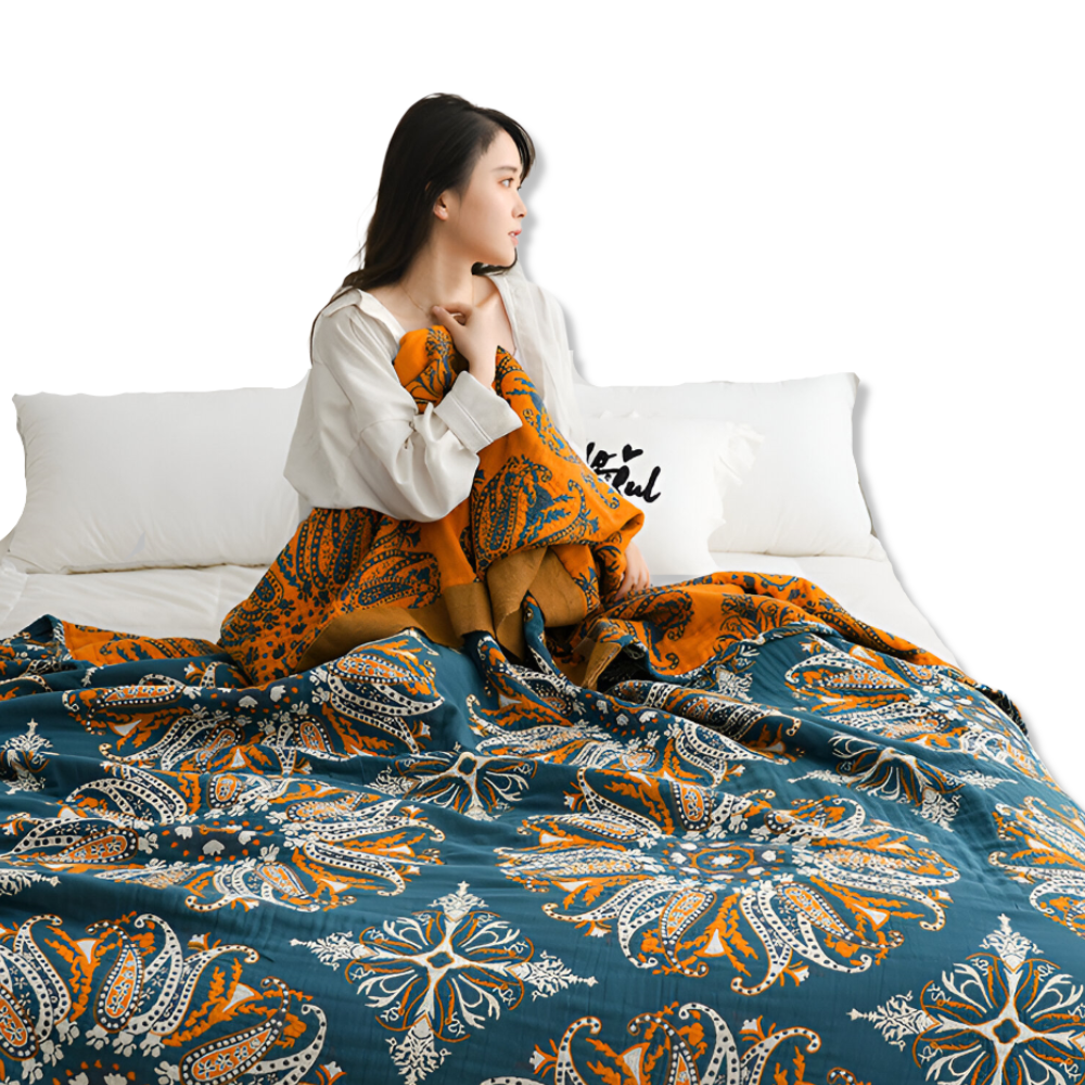 Narzuta na łóżko bawełniana 150x200 lub 200x230 cm – koc boho w geometryczny wzór, 7 kolorów