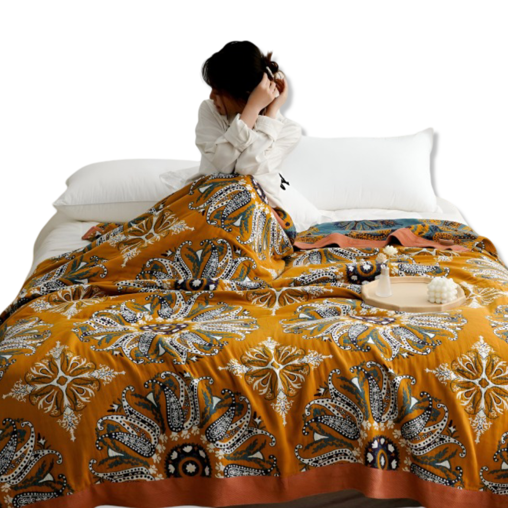 Narzuta na łóżko bawełniana 150x200 lub 200x230 cm – koc boho w geometryczny wzór, 7 kolorów