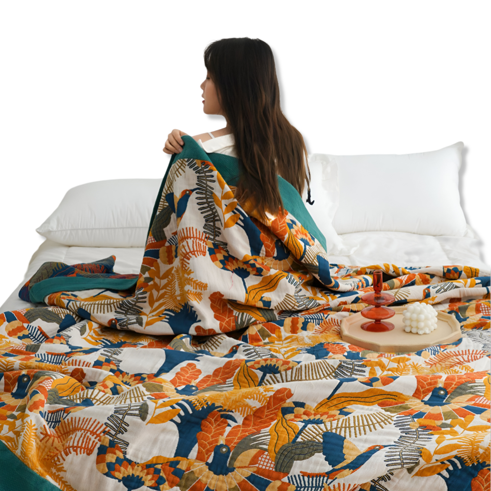 Narzuta na łóżko bawełniana 150x200 lub 200x230 cm – koc boho w geometryczny wzór, 7 kolorów