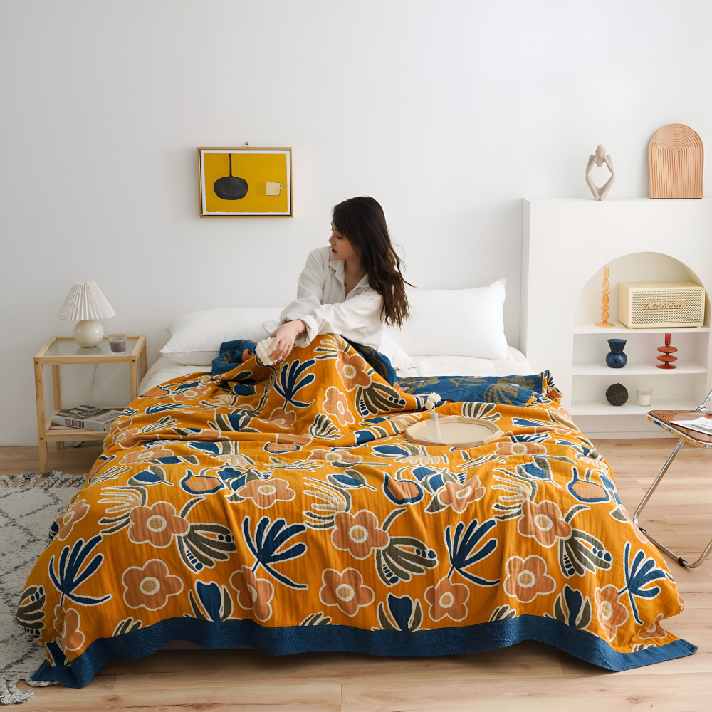 Narzuta na łóżko bawełniana 150x200 lub 200x230 cm – koc boho w geometryczny wzór, 7 kolorów