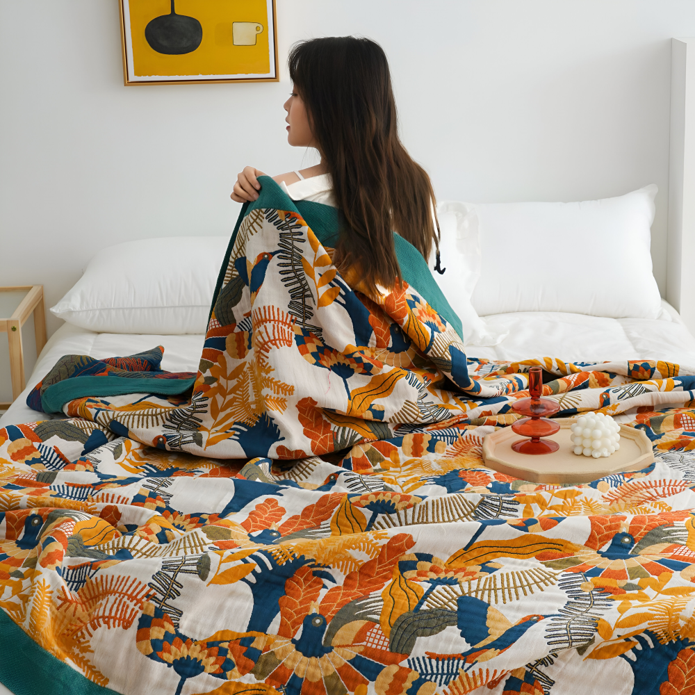Narzuta na łóżko bawełniana 150x200 lub 200x230 cm – koc boho w geometryczny wzór, 7 kolorów