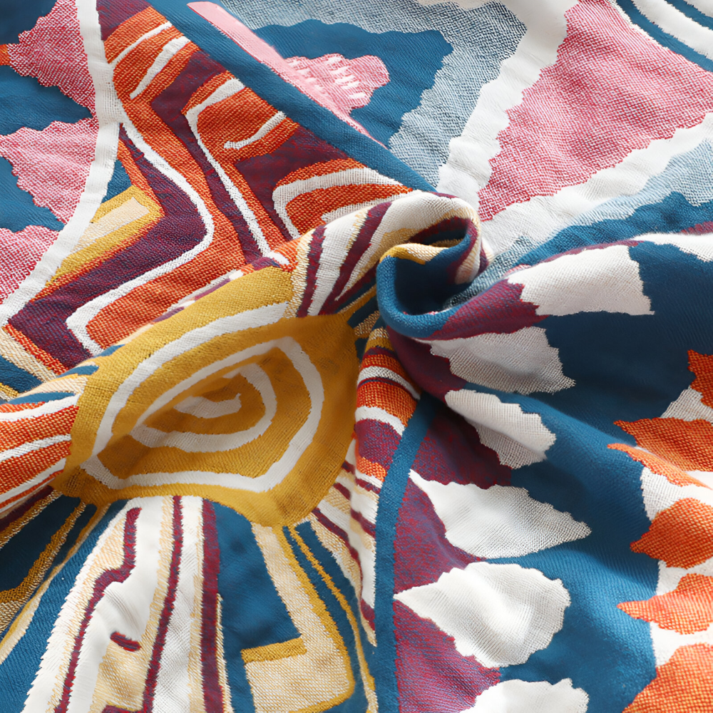 Narzuta na łóżko bawełniana 150x200 lub 200x230 cm – koc boho w geometryczny wzór, 7 kolorów