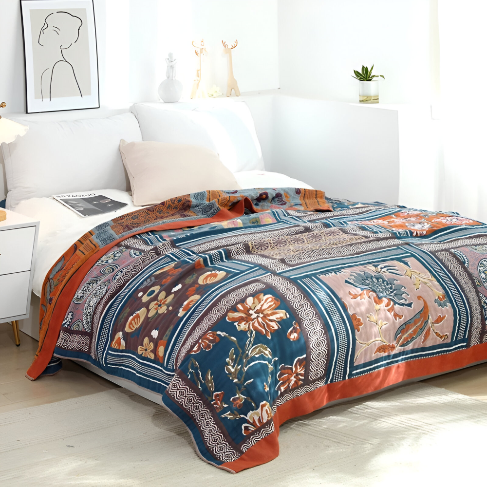 Narzuta na łóżko bawełniana 150x200 lub 200x230 cm – koc boho w geometryczny wzór, 7 kolorów