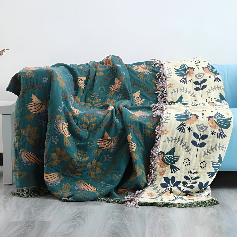 Boho Cotton Throw Blanket - Double-Sided Embroidered Design for Cozy Living Room Decor 3