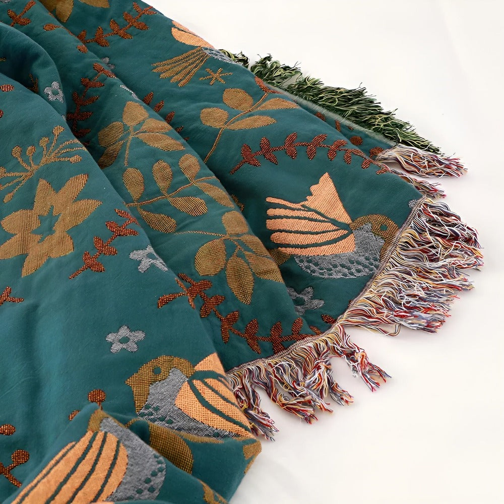 Boho Cotton Throw Blanket - Double-Sided Embroidered Design for Cozy Living Room Decor 5