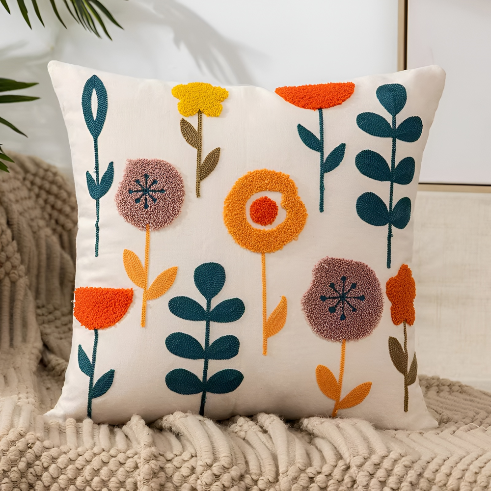 Botaniczna Poszewka na Poduszkę 45x45cm - Miękka Mikrofibra Żółta z Wzorem Kwiatowym do Sofy 0