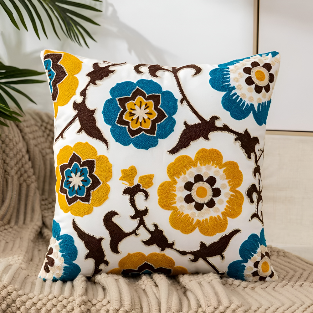 Botaniczna Poszewka na Poduszkę 45x45cm - Miękka Mikrofibra Żółta z Wzorem Kwiatowym do Sofy 12