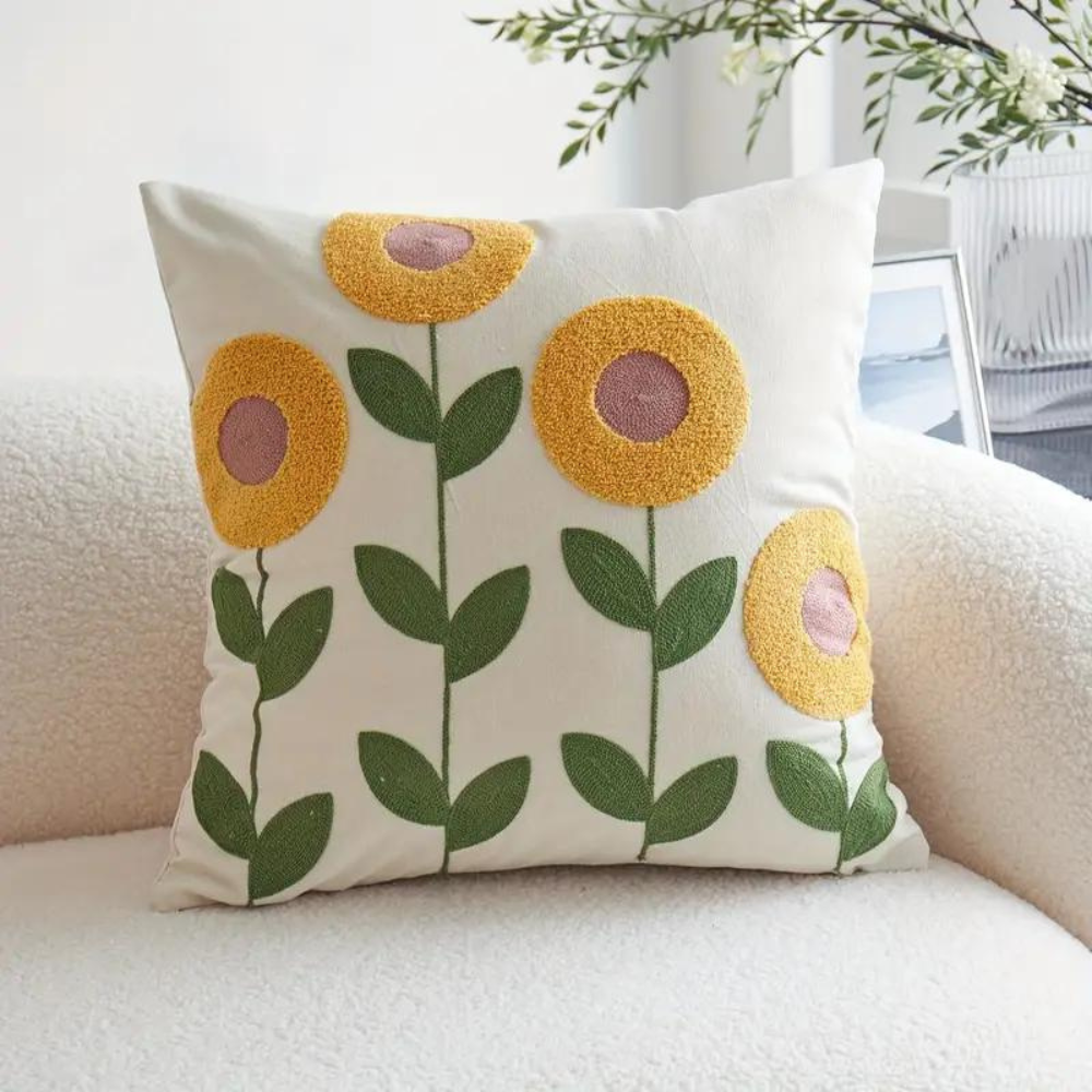 Botaniczna Poszewka na Poduszkę 45x45cm - Miękka Mikrofibra Żółta z Wzorem Kwiatowym do Sofy 2