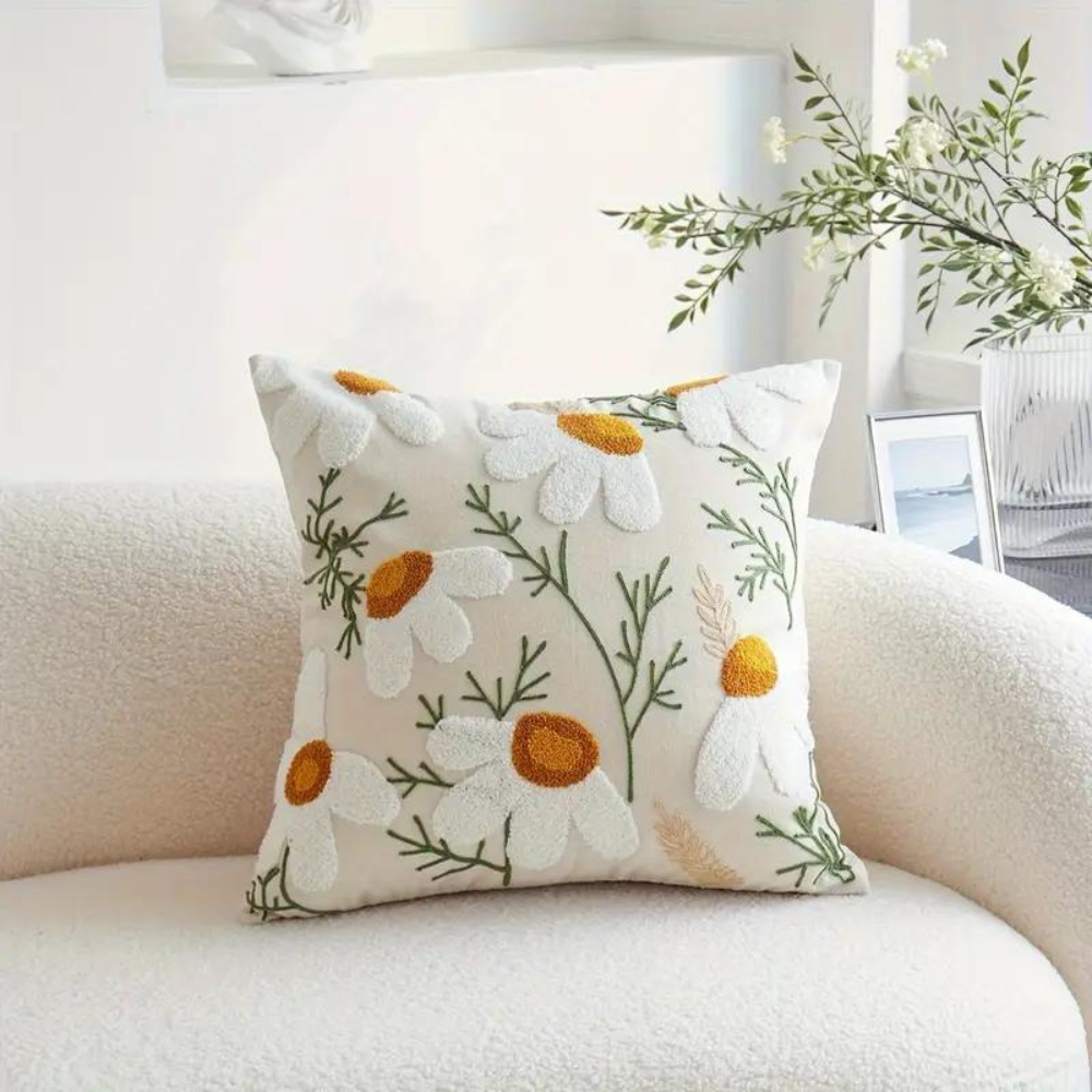 Botaniczna Poszewka na Poduszkę 45x45cm - Miękka Mikrofibra Żółta z Wzorem Kwiatowym do Sofy 3