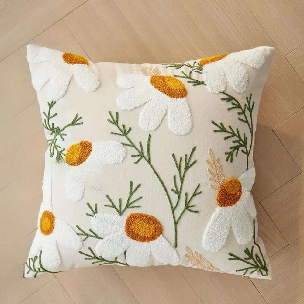 Botaniczna Poszewka na Poduszkę 45x45cm - Miękka Mikrofibra Żółta z Wzorem Kwiatowym do Sofy 7