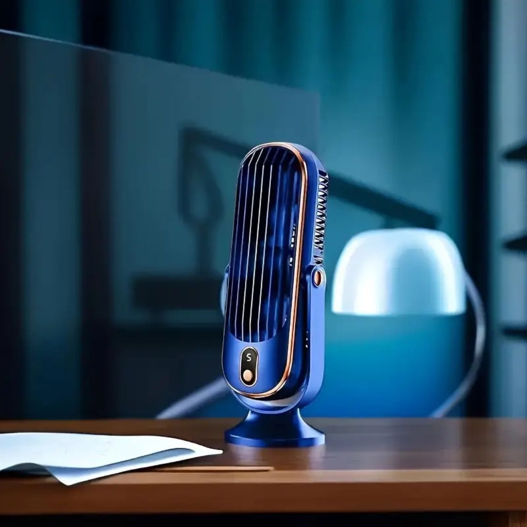 Cichy wentylator stołowy USB z baterią, 5 prędkości, wyświetlacz LED, regulacja 720 stopni 3