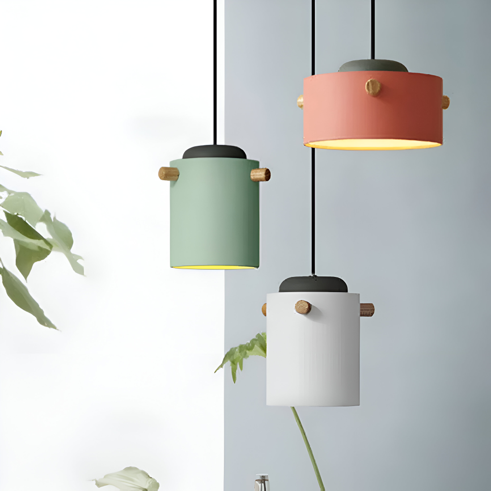 Lampa wisząca pojedyncza LED z drewnianym detalem – cylindryczny klosz 15 do 21 cm, 4 kolory