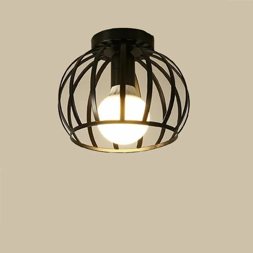 Czarna Metalowa Lampa Sufitowa LED – Geometryczny Plafon z Ażurowym Kloszem do Korytarza i Przedpokoju