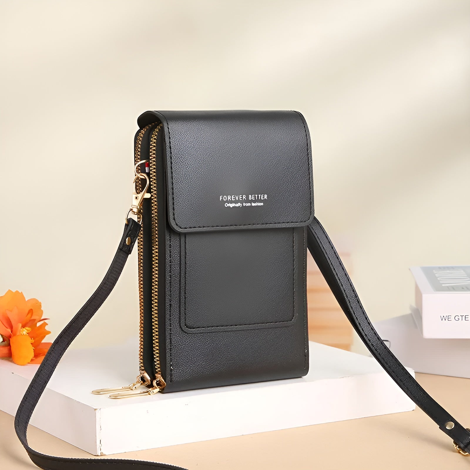 Damska torba na ramię z przegródką na telefon komórkowy – Mała skórzana torebka typu crossbody z przegródkami na karty, zamkiem błyskawicznym i paskiem na ramię 11