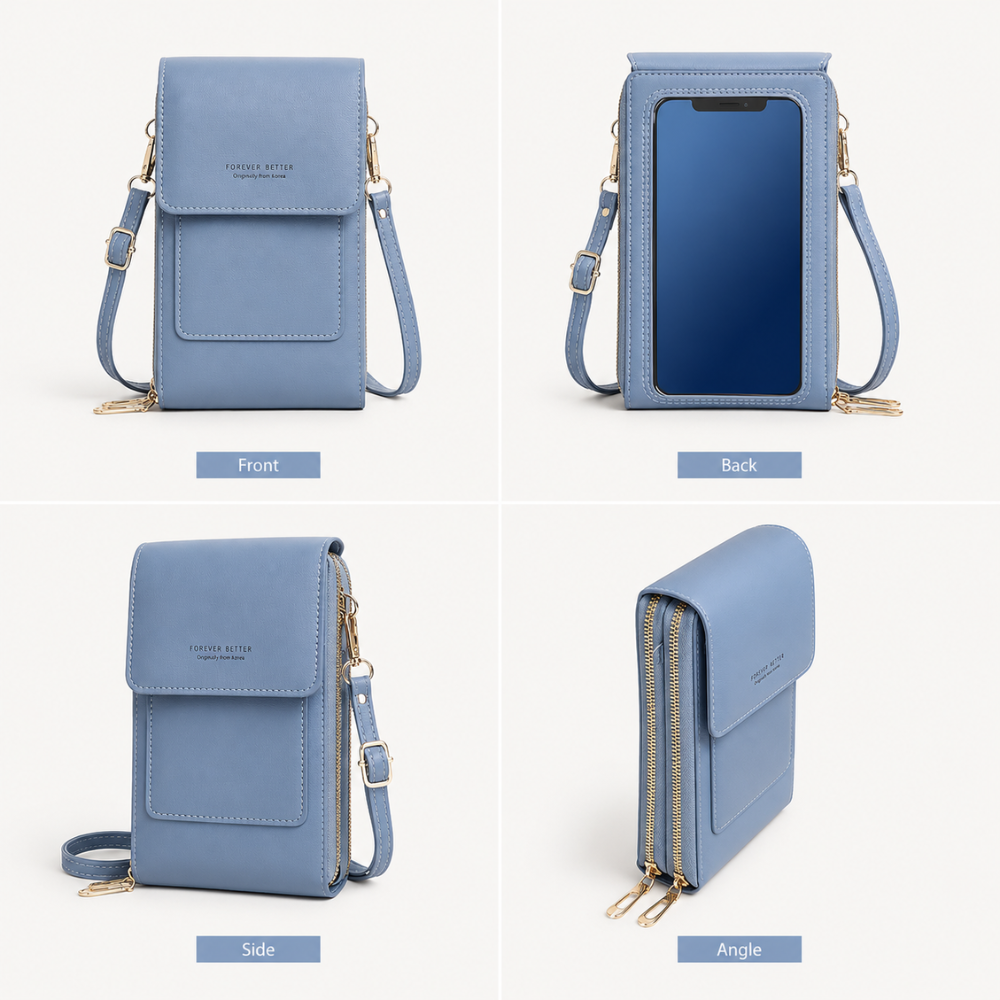 Damska torba na ramię z przegródką na telefon komórkowy – Mała skórzana torebka typu crossbody z przegródkami na karty, zamkiem błyskawicznym i paskiem na ramię 4