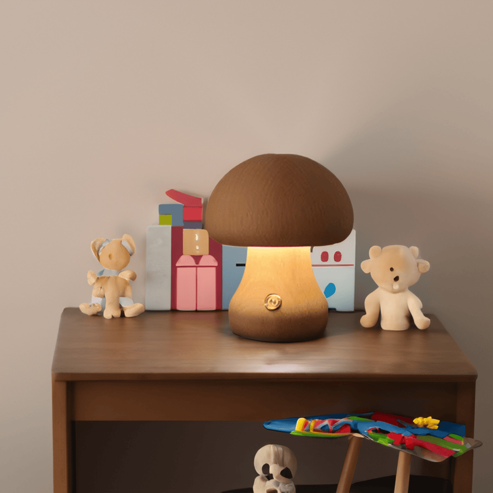 Magical Wooden Mushroom Night Lamp - LED Cozy Light for Kids Room Decor - 3