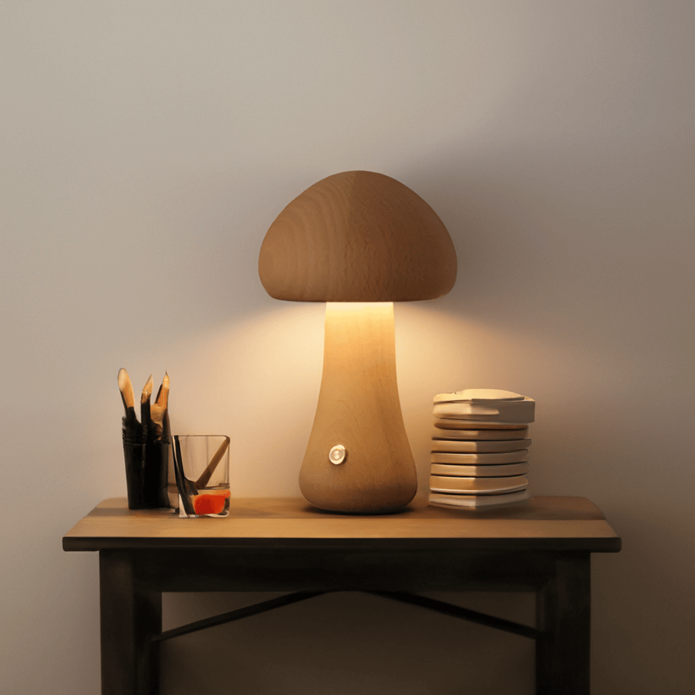 Magical Wooden Mushroom Night Lamp - LED Cozy Light for Kids Room Decor - 4