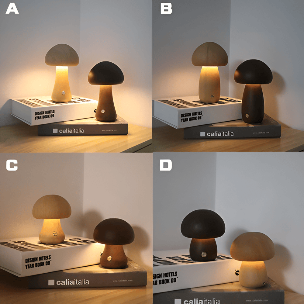 Magical Wooden Mushroom Night Lamp - LED Cozy Light for Kids Room Decor - 5