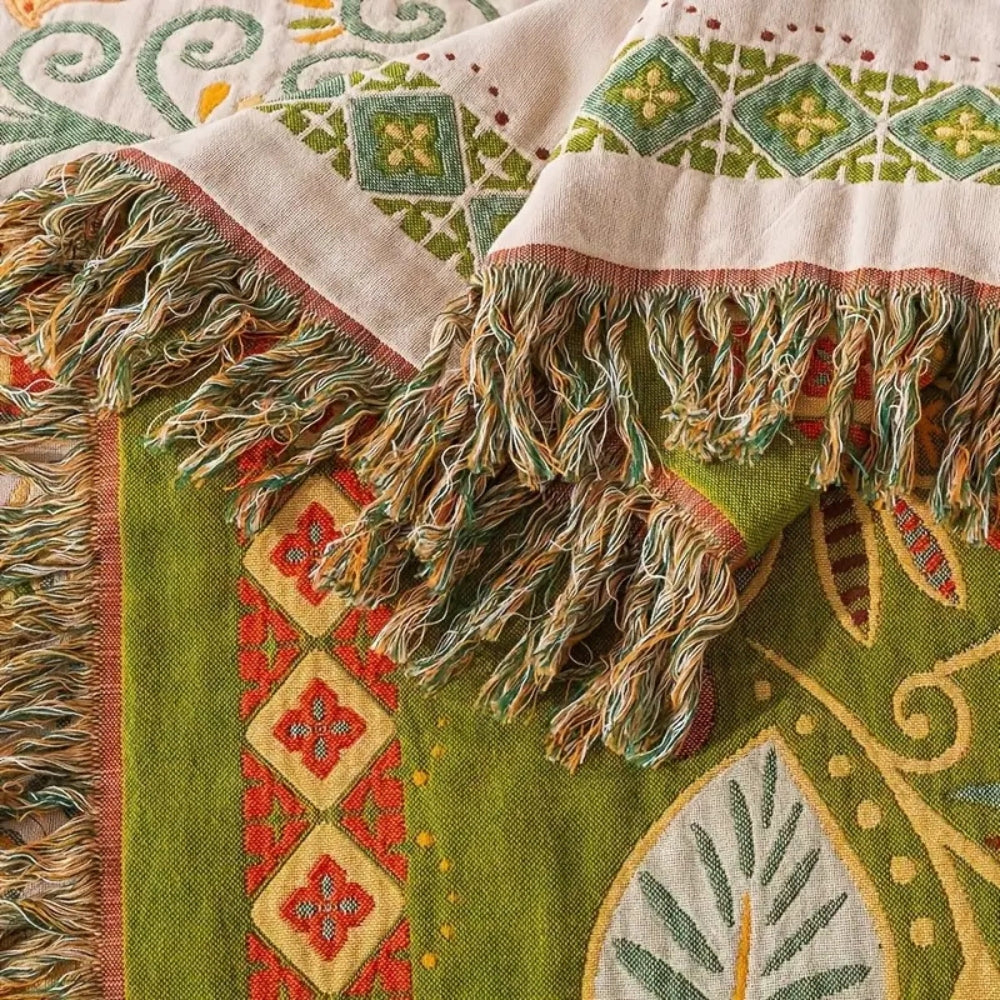Dwustronna narzuta w stylu boho – oddychający bawełniany koc z kwiatowym wzorem do łóżka, sofy i sypialni 5