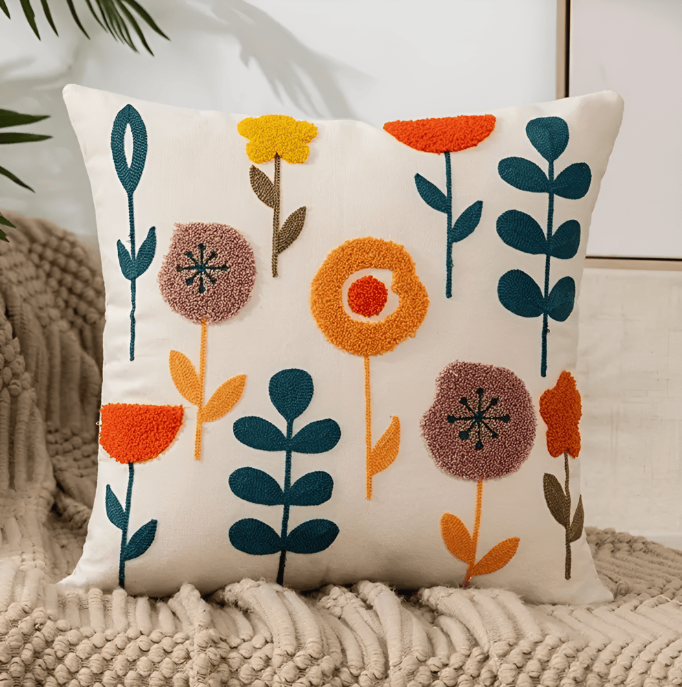 Elegancka Haftowana Poszewka na Poduszkę - Kwiatowy Wzór z Bawełny, 45x45 cm do Sypialni 1