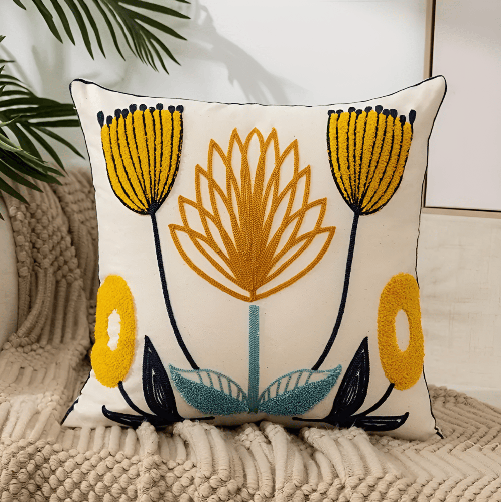 Elegancka Haftowana Poszewka na Poduszkę - Kwiatowy Wzór z Bawełny, 45x45 cm do Sypialni 3