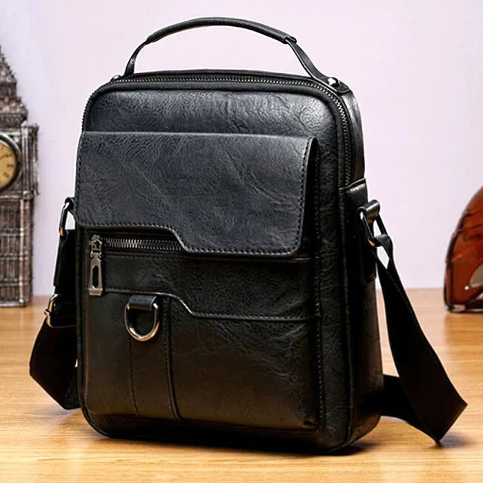 Elegancka Męska Torba na Ramię 22x8x26cm - Wysokiej Jakości Czarna Skóra na Każdą Okazję 9
