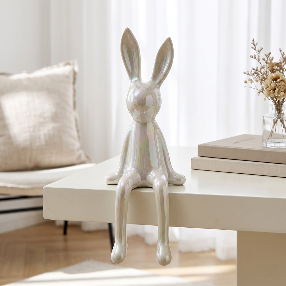 Elegancki Błyszczący Ceramiczny Królik - Złoty Dekoracyjny Element do Wnętrz