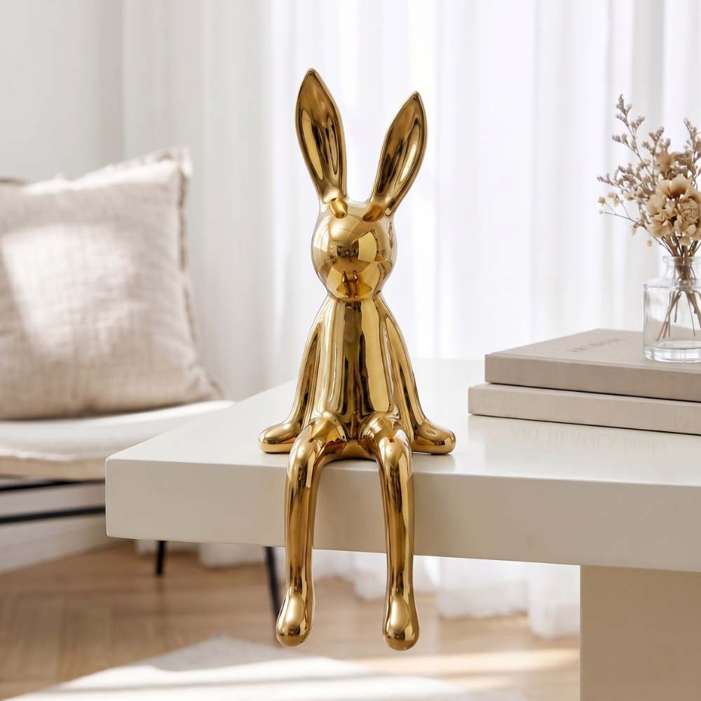 Elegancki Błyszczący Ceramiczny Królik - Złoty Dekoracyjny Element do Wnętrz