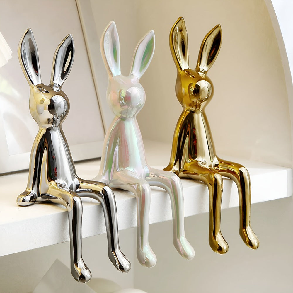 Elegancki Błyszczący Ceramiczny Królik - Złoty Dekoracyjny Element do Wnętrz 1