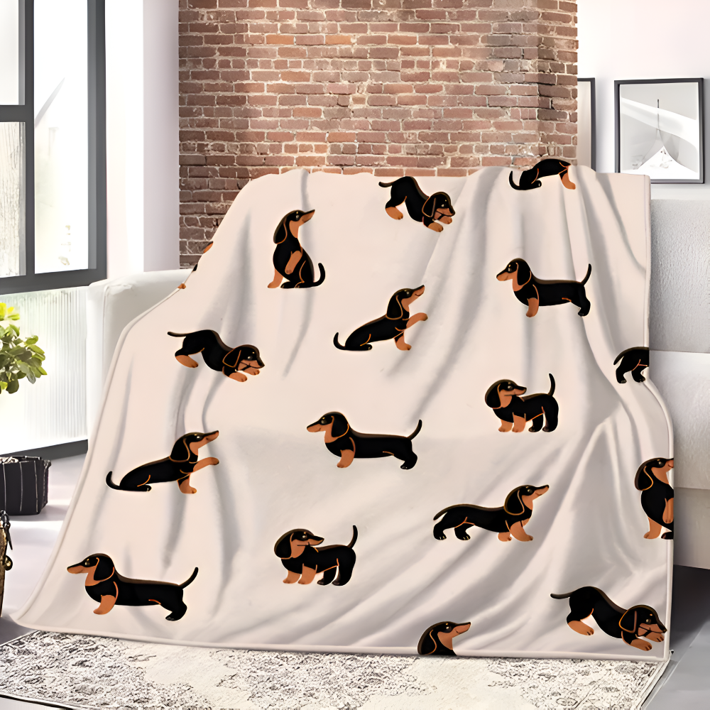 Koc z psami 70x100 do 150x200 cm – miękki koc polarowy z jamnikami, 3 rozmiary