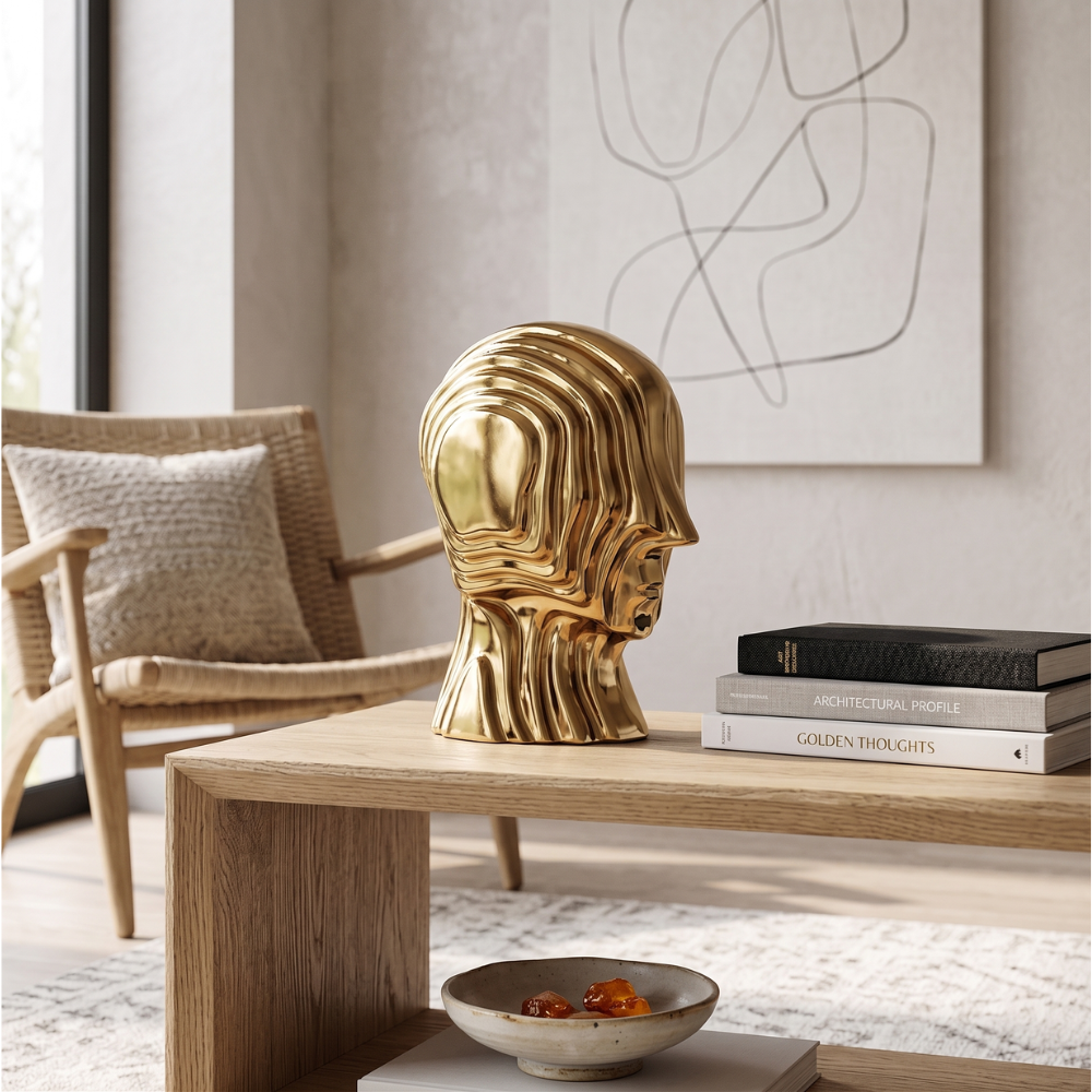 Geometryczna Figurka Ceramiczna - Złote Frędzle dla Galaktycznego Stylu do Dekoracji Wnętrz