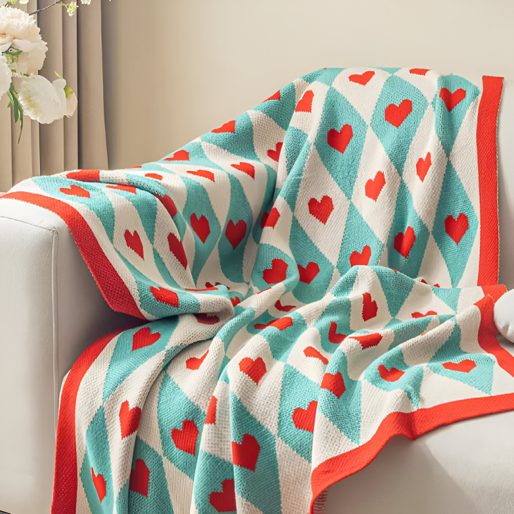 Pled na kanapę w serca i usta 130x150 lub 130x220 cm – bawełniany koc z nadrukiem, 3 wzory