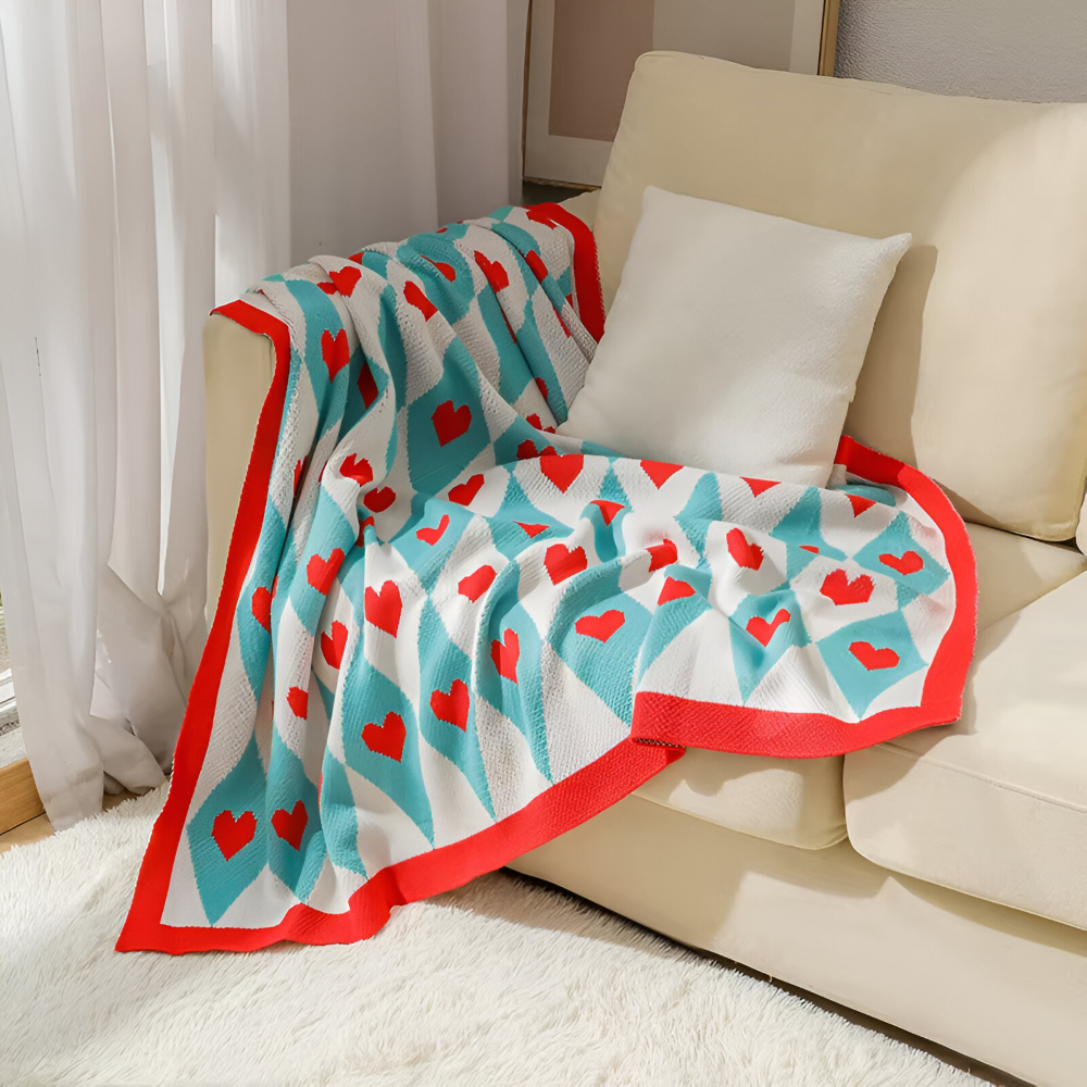 Pled na kanapę w serca i usta 130x150 lub 130x220 cm – bawełniany koc z nadrukiem, 3 wzory