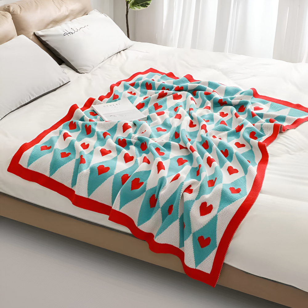 Pled na kanapę w serca i usta 130x150 lub 130x220 cm – bawełniany koc z nadrukiem, 3 wzory
