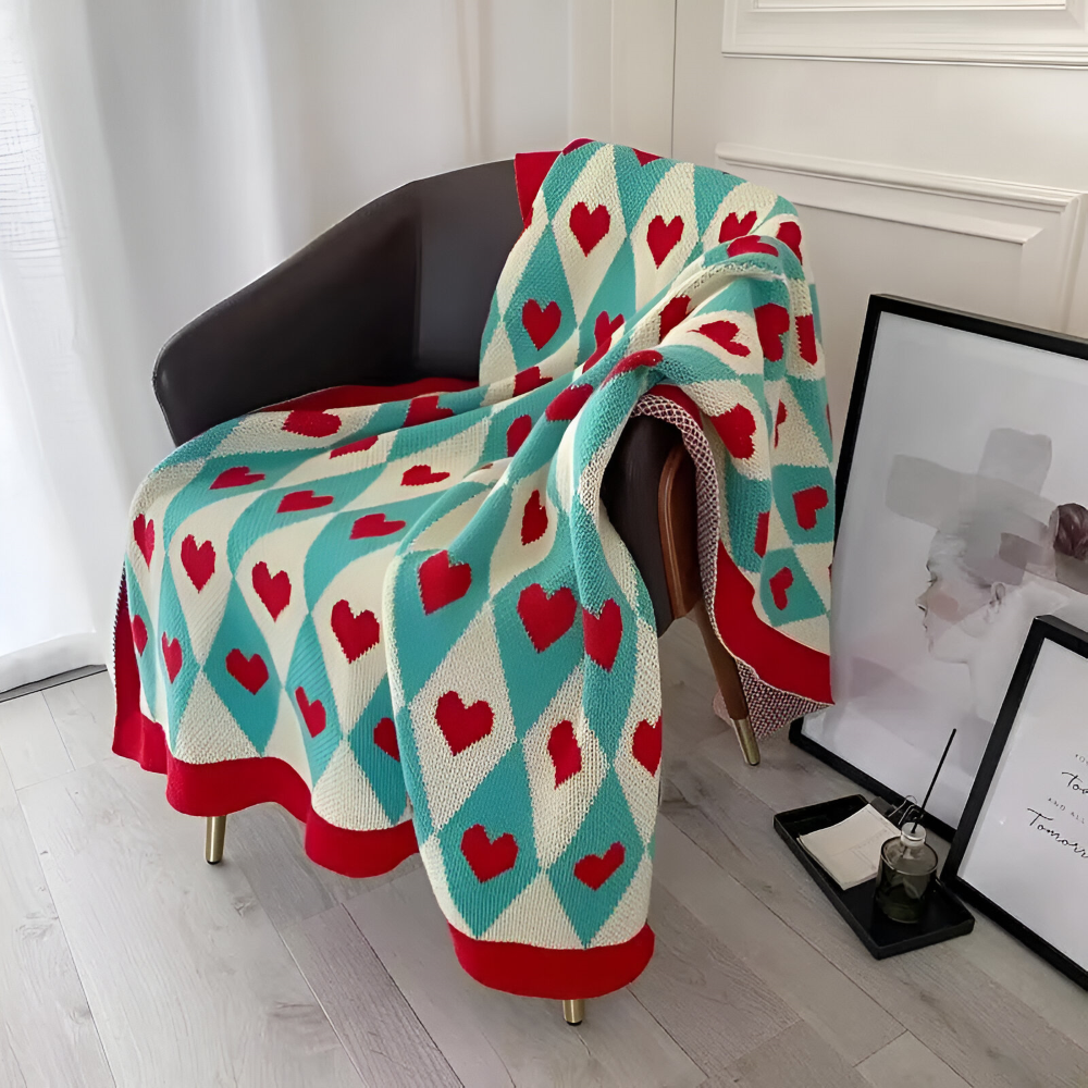 Pled na kanapę w serca i usta 130x150 lub 130x220 cm – bawełniany koc z nadrukiem, 3 wzory