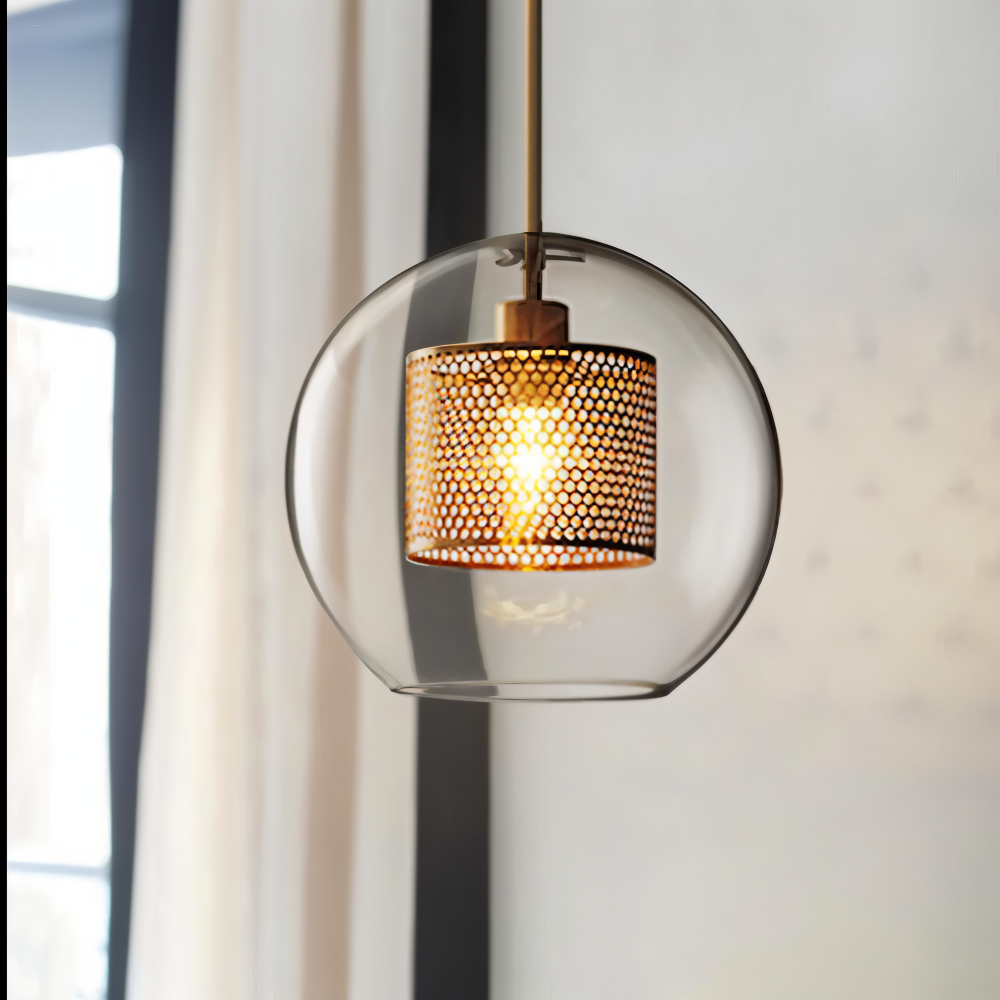 Lampa wisząca złota ze szkła o strukturze plastra miodu – 3 kształty klosza, 5 rozmiarów