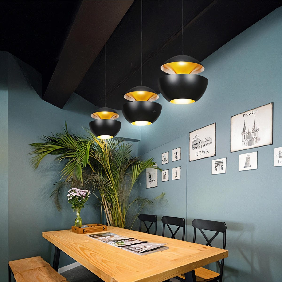 Lampa wisząca Apfel – artystyczna czarno-biała lampa wisząca E27 nad stół